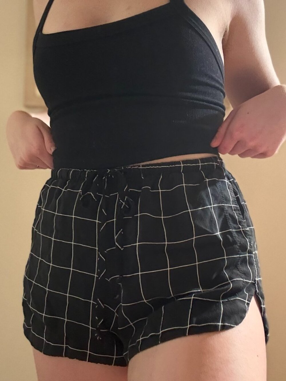 Brandy Melville Black & White Grid Windowpane Shorts One Size